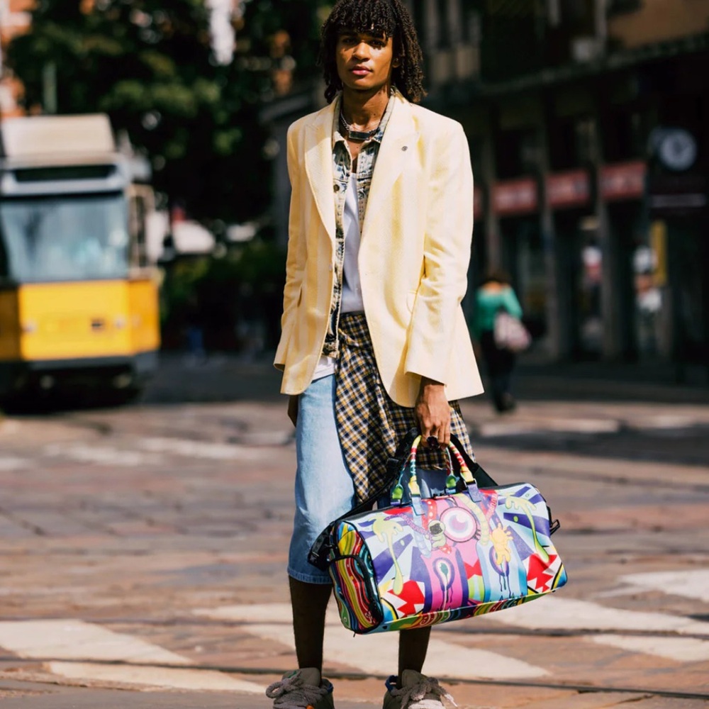 Sprayground Multicolor Graphic Duffel Bag Set with Crossbody. (Mind Trip 2)